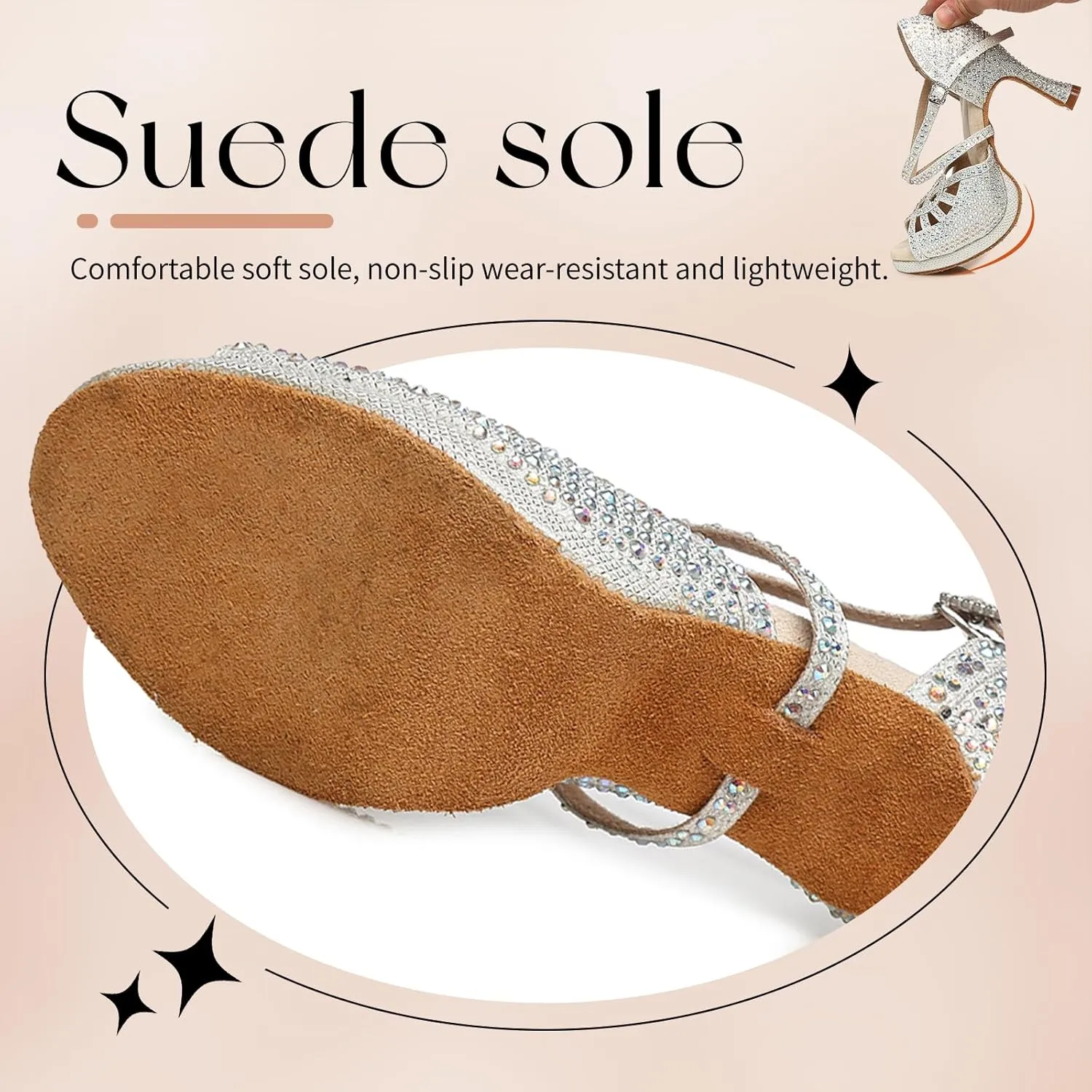 Women's Latin Dance Shoes Open Toe Suede Sole Performence Wedding Party Ballroom Salsa Platform Dancing Heels,Model YC-L458