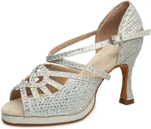 Women's Latin Dance Shoes Open Toe Suede Sole Performence Wedding Party Ballroom Salsa Platform Dancing Heels,Model YC-L458