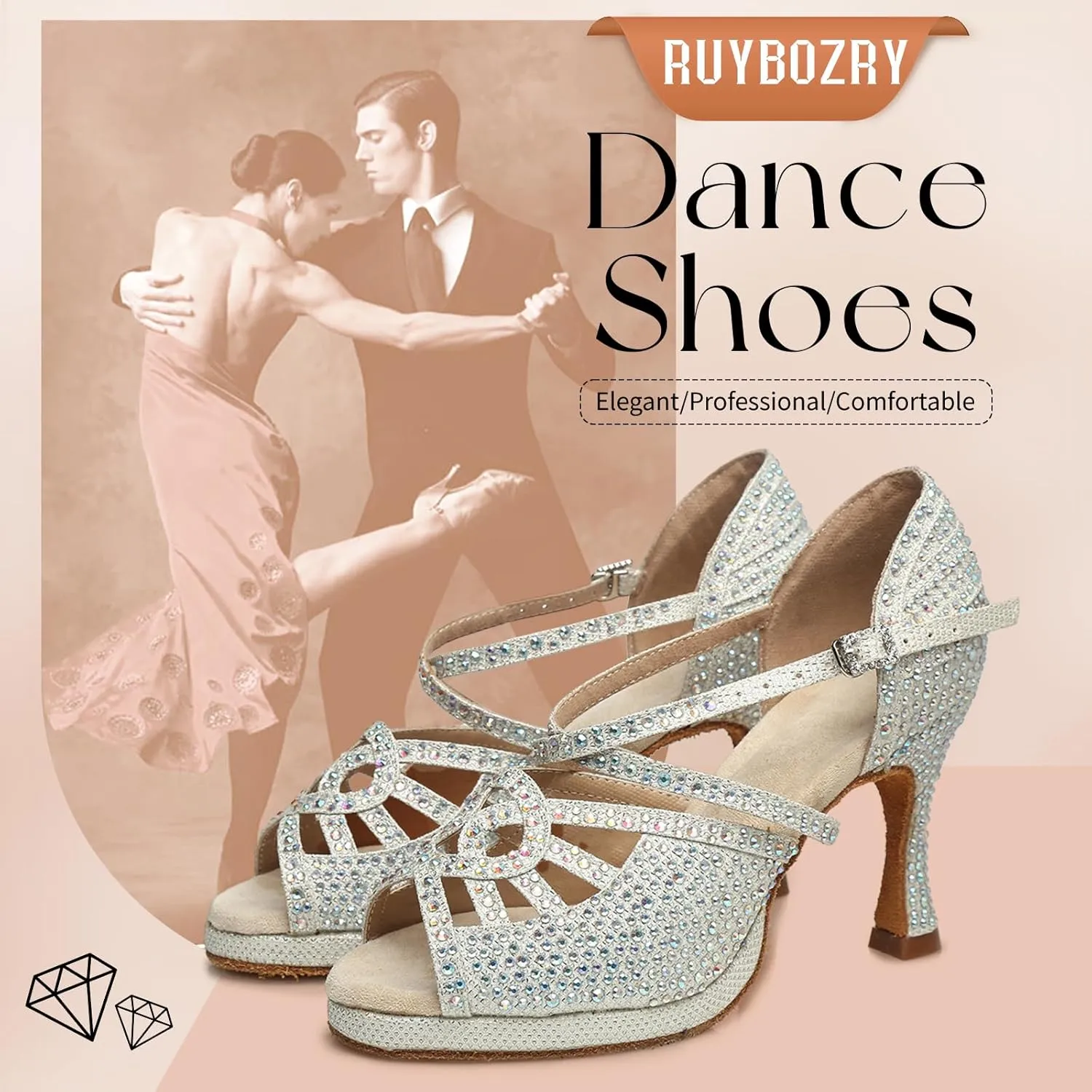 Women's Latin Dance Shoes Open Toe Suede Sole Performence Wedding Party Ballroom Salsa Platform Dancing Heels,Model YC-L458