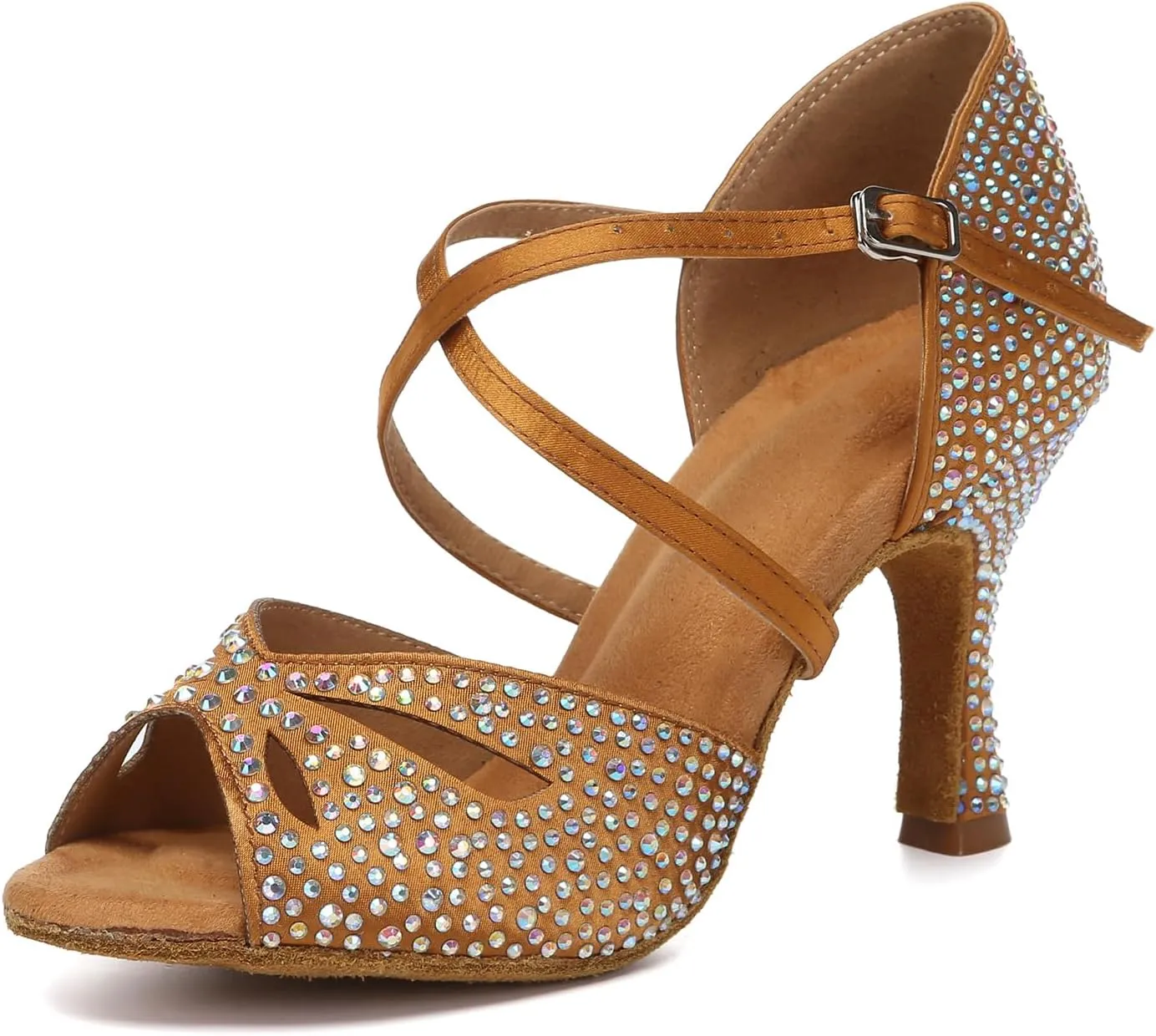 Women's Latin Dance Shoes Rhinestone Peep Toe Ballroom Tango Performance Dance Shoes