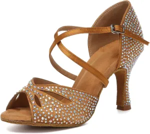 Women's Latin Dance Shoes Rhinestone Peep Toe Ballroom Tango Performance Dance Shoes