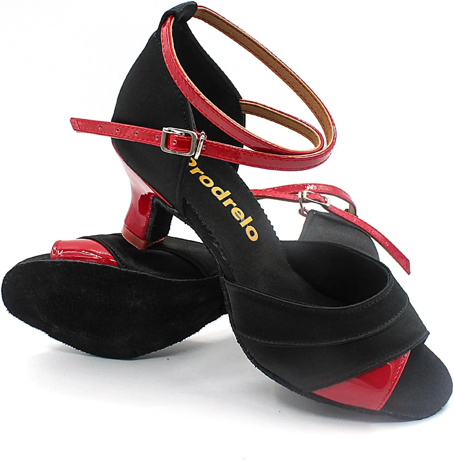 Women's Latin Salsa Dance Shoes,Black Satin Ballroom Heels,Cross-Strap Professional Practicing Shoes
