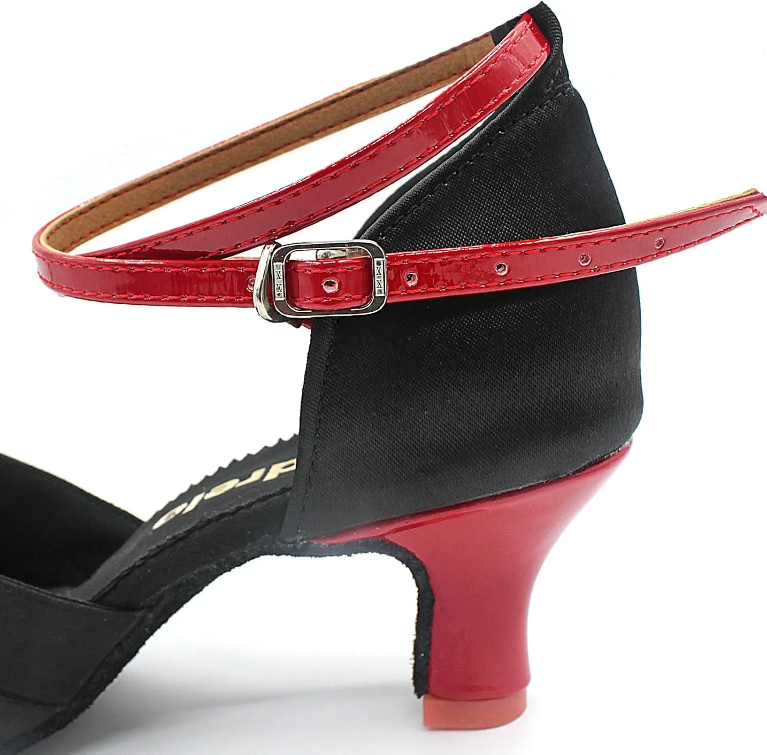 Women's Latin Salsa Dance Shoes,Black Satin Ballroom Heels,Cross-Strap Professional Practicing Shoes