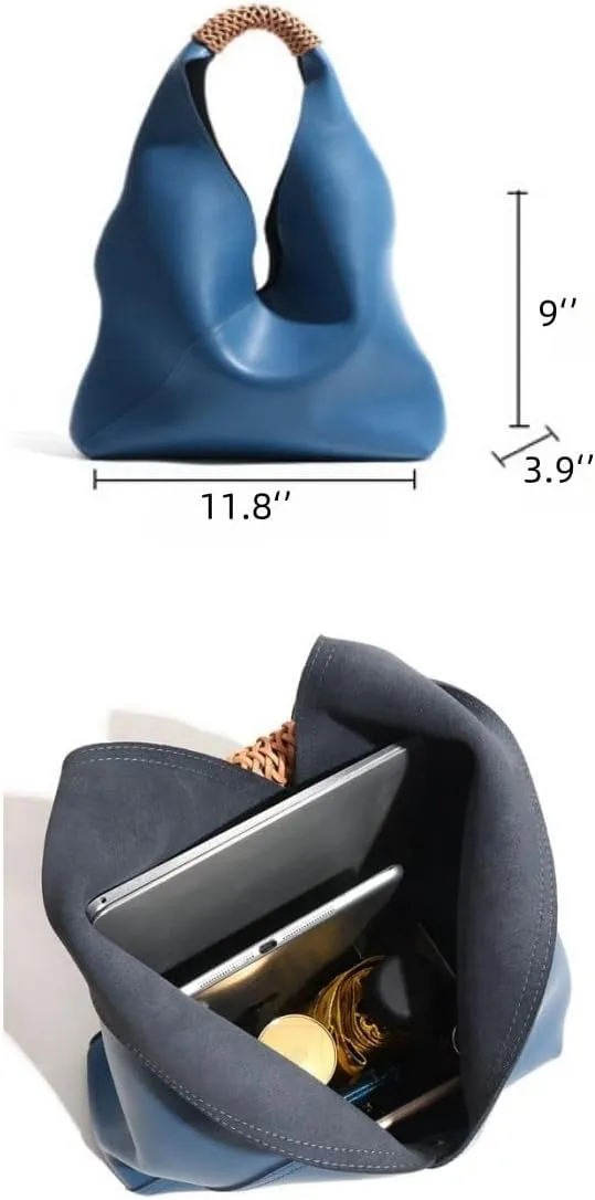 Women's Leather Shoulder Bag Chic Stylish Versatile Cowhide Commuting Armpit Handbag Woven Large Capacity Totes Triangle