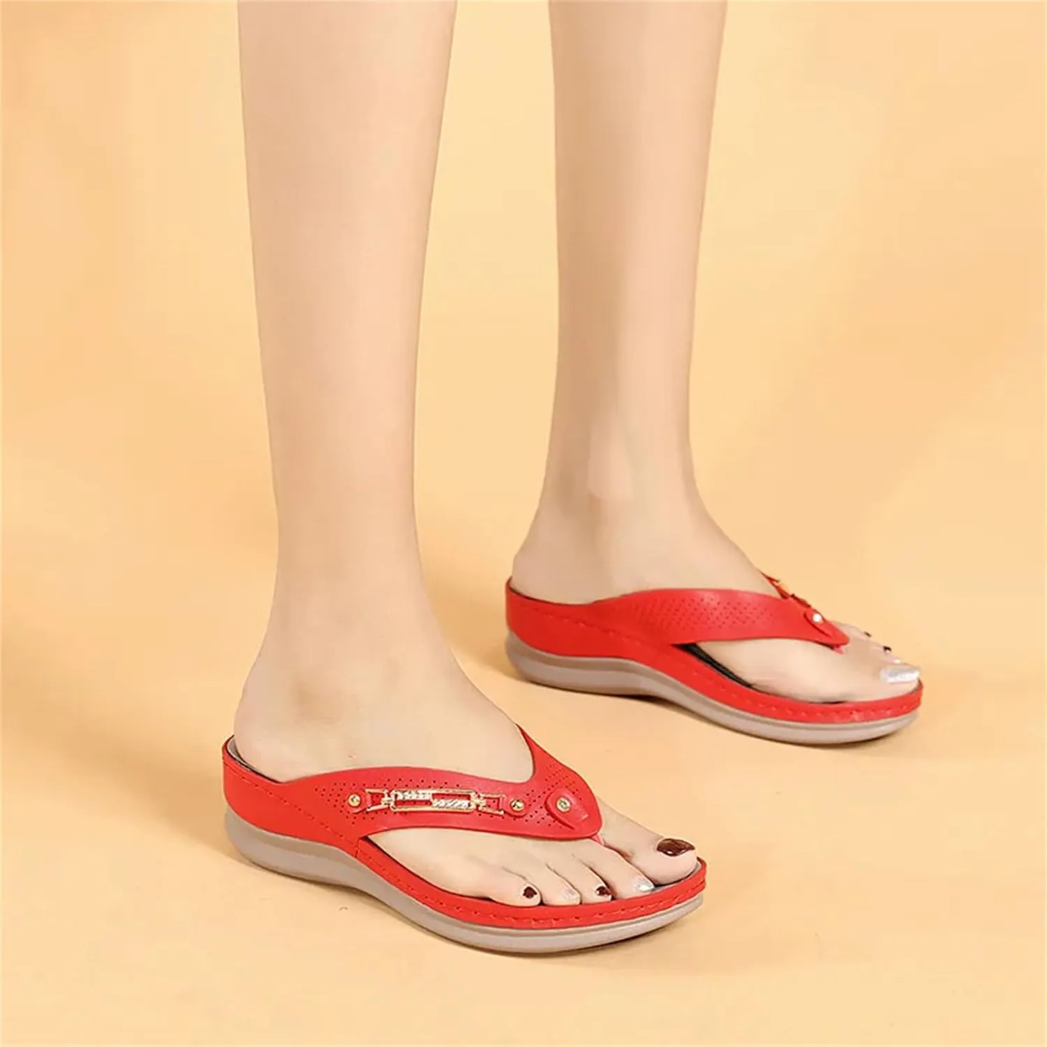 Women's Metal Button Flip-Flops - Summer Plus Size Platform Beach Slides