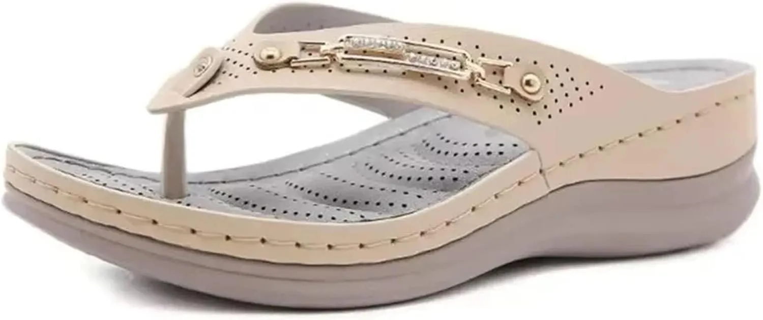 Women's Metal Button Flip-Flops - Summer Plus Size Platform Beach Slides