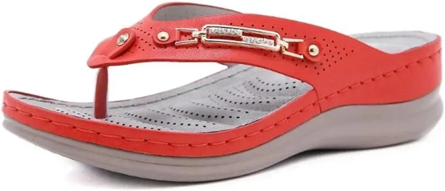 Women's Metal Button Flip-Flops - Summer Plus Size Platform Beach Slides