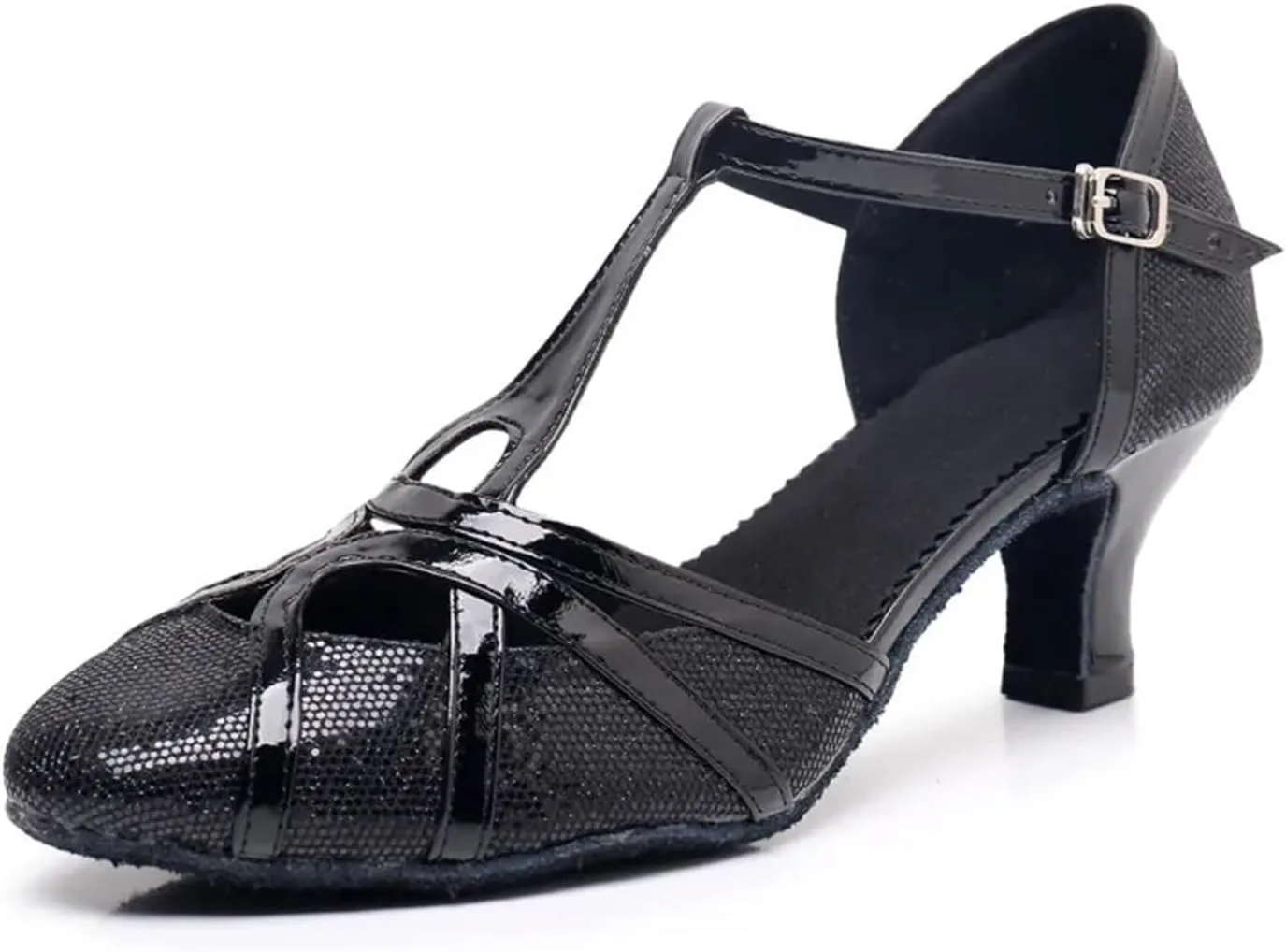 Women's Modern Heels Shoes Salsa Tango Ballroom Latin Party Dance Shoes Sequin Hollow Wedding High Heel(Black5.5cm,40)