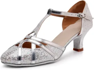 Women's Modern Heels Shoes Salsa Tango Ballroom Latin Party Dance Shoes Sequin Hollow Wedding High Heel(Silver7.5cm,40)