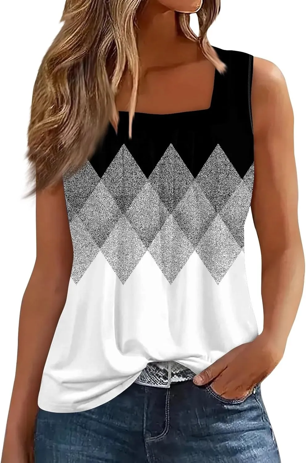 Women's Ruffled Sleeveless Tops Squared Neck Printed Summer Tank Tops Beach 2025 Dressy Casual Flowy Shirts Blouse
