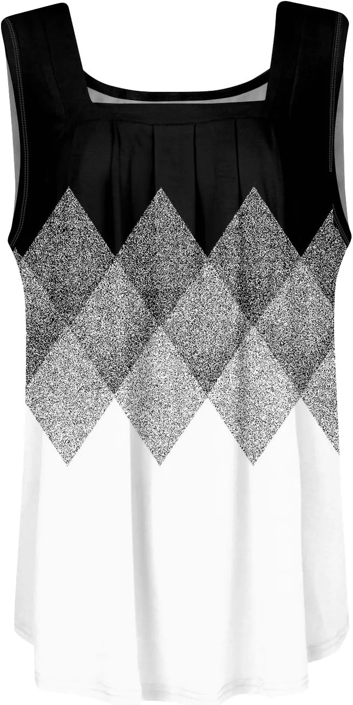 Women's Ruffled Sleeveless Tops Squared Neck Printed Summer Tank Tops Beach 2025 Dressy Casual Flowy Shirts Blouse