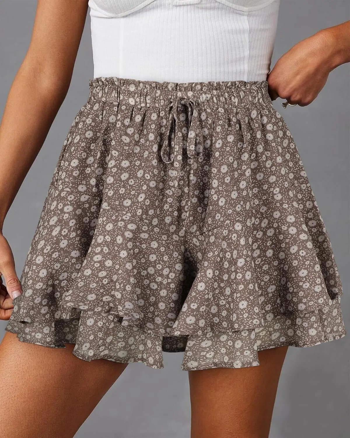 Womens Skorts Floral Ruffled Chiffon Flowy Shorts Summer Flared Mini Skirts