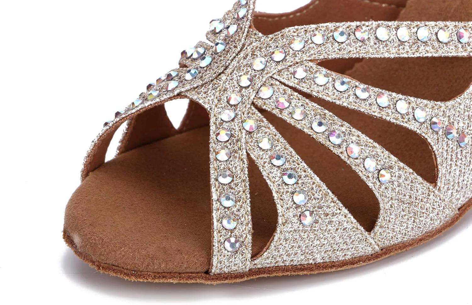 Women's Suede Sole Rhinestone Ballroom Dance Shoes Latin Salsa Performance Dance Shoes 2.7" Heel