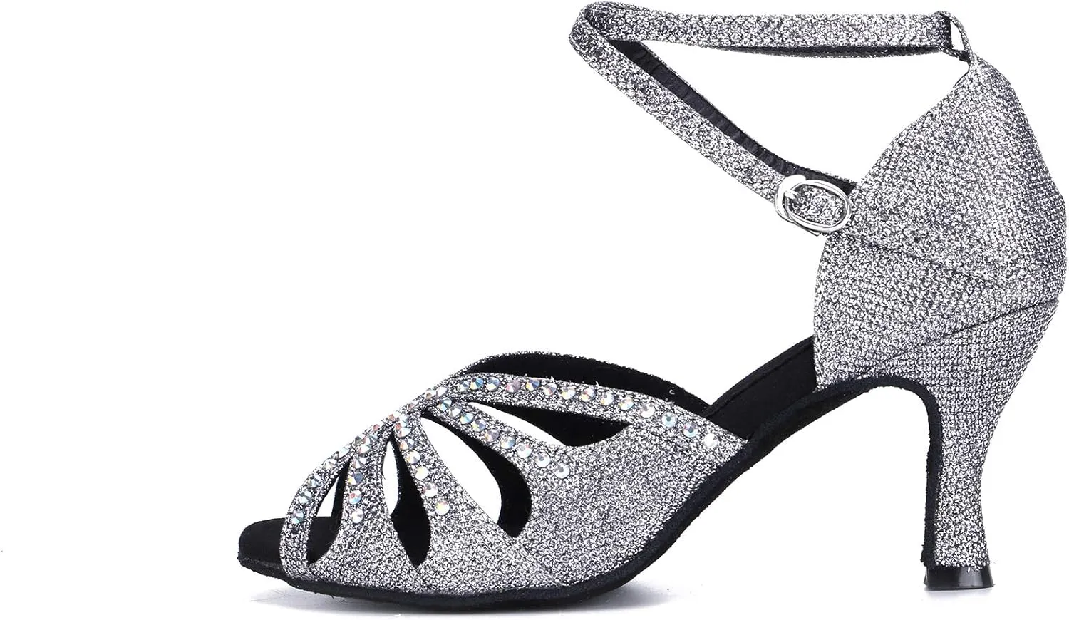 Women's Suede Sole Rhinestone Ballroom Dance Shoes Latin Salsa Performance Dance Shoes 2.7" Heel