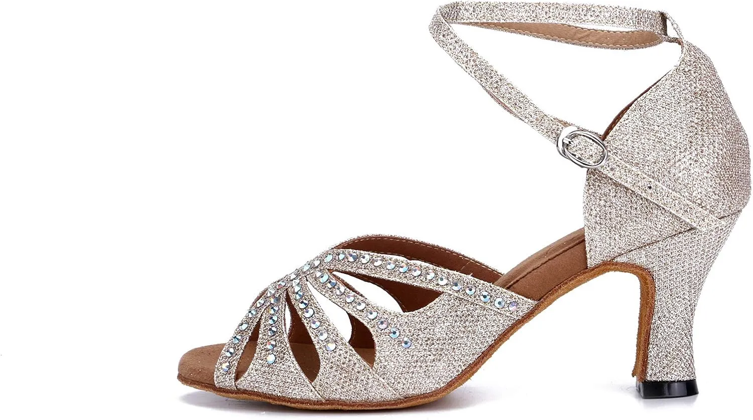 Women's Suede Sole Rhinestone Ballroom Dance Shoes Latin Salsa Performance Dance Shoes 2.7" Heel
