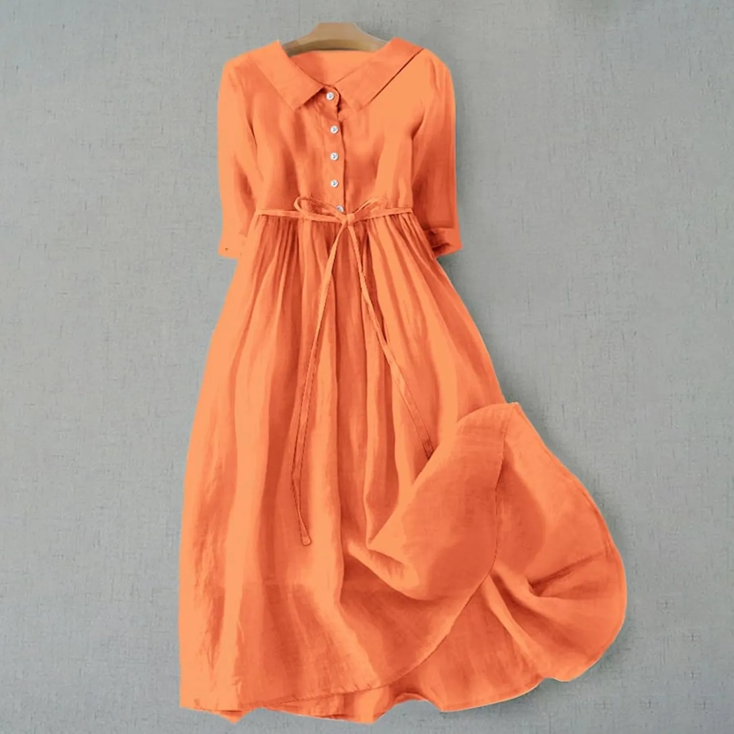 Womens Summer Dresses Boho Floral Lapel Neck Button Casual A-Line Lace-Up Dress Cruise Outfits 2024 Blue Dresses