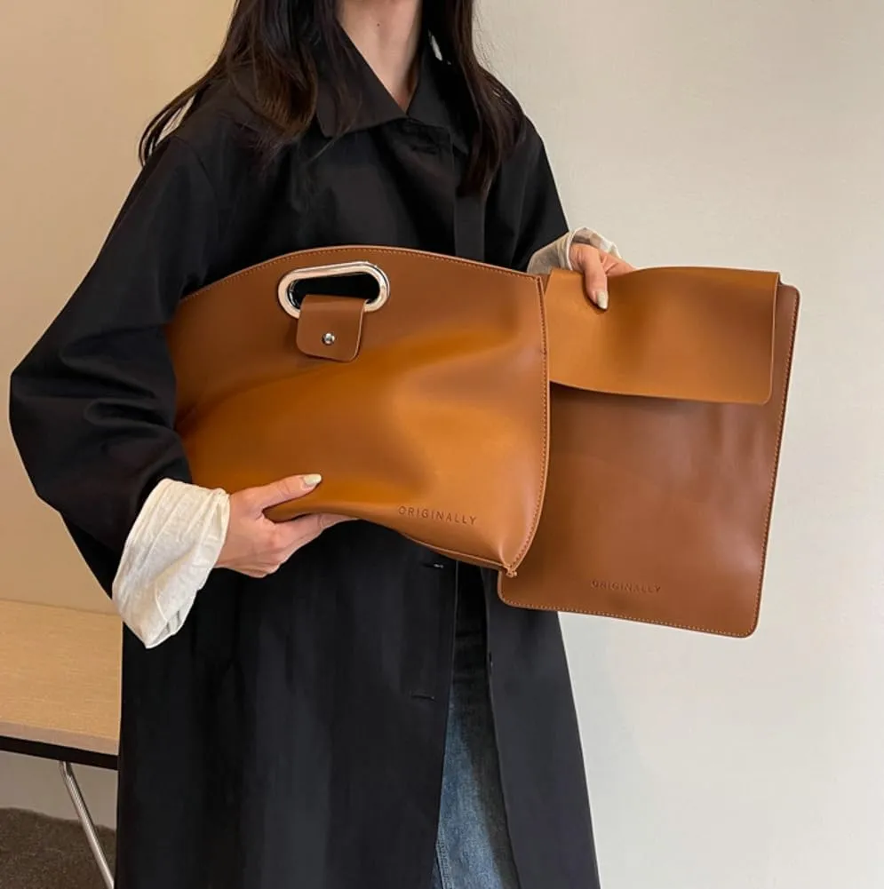 Womens Trendy Tote Bags PU Leather Top Handle Satchel Handbag Female Clutch Purse Messenger Bag Large Envelope Bag