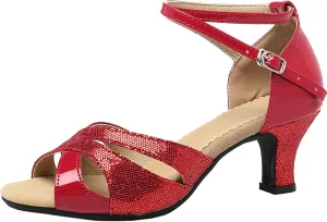 WUIWUIYU Women Dance Shoes 2.2" Ankle Strap Dancing Heels for Ballroom Salsa Tango Flamenco Latin Paso Doble Footwears