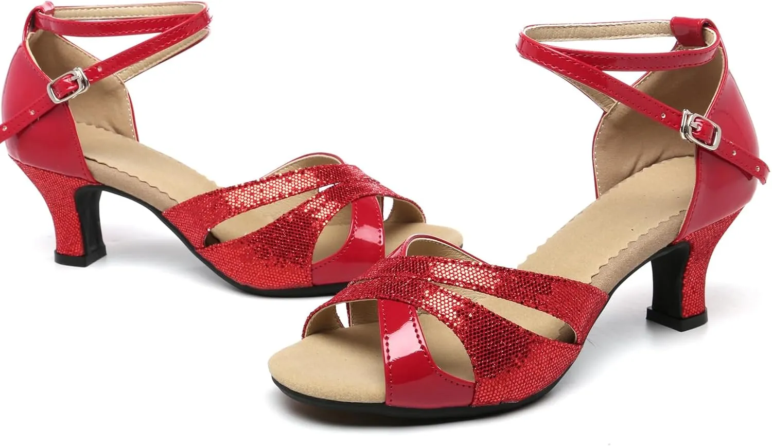 WUIWUIYU Women Dance Shoes 2.2" Ankle Strap Dancing Heels for Ballroom Salsa Tango Flamenco Latin Paso Doble Footwears