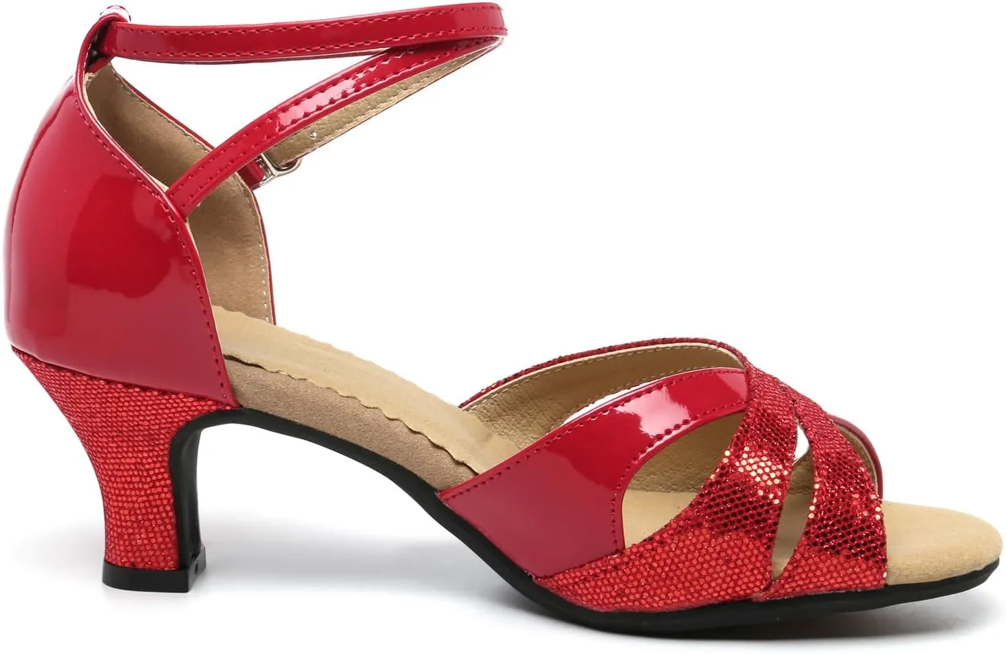 WUIWUIYU Women Dance Shoes 2.2" Ankle Strap Dancing Heels for Ballroom Salsa Tango Flamenco Latin Paso Doble Footwears
