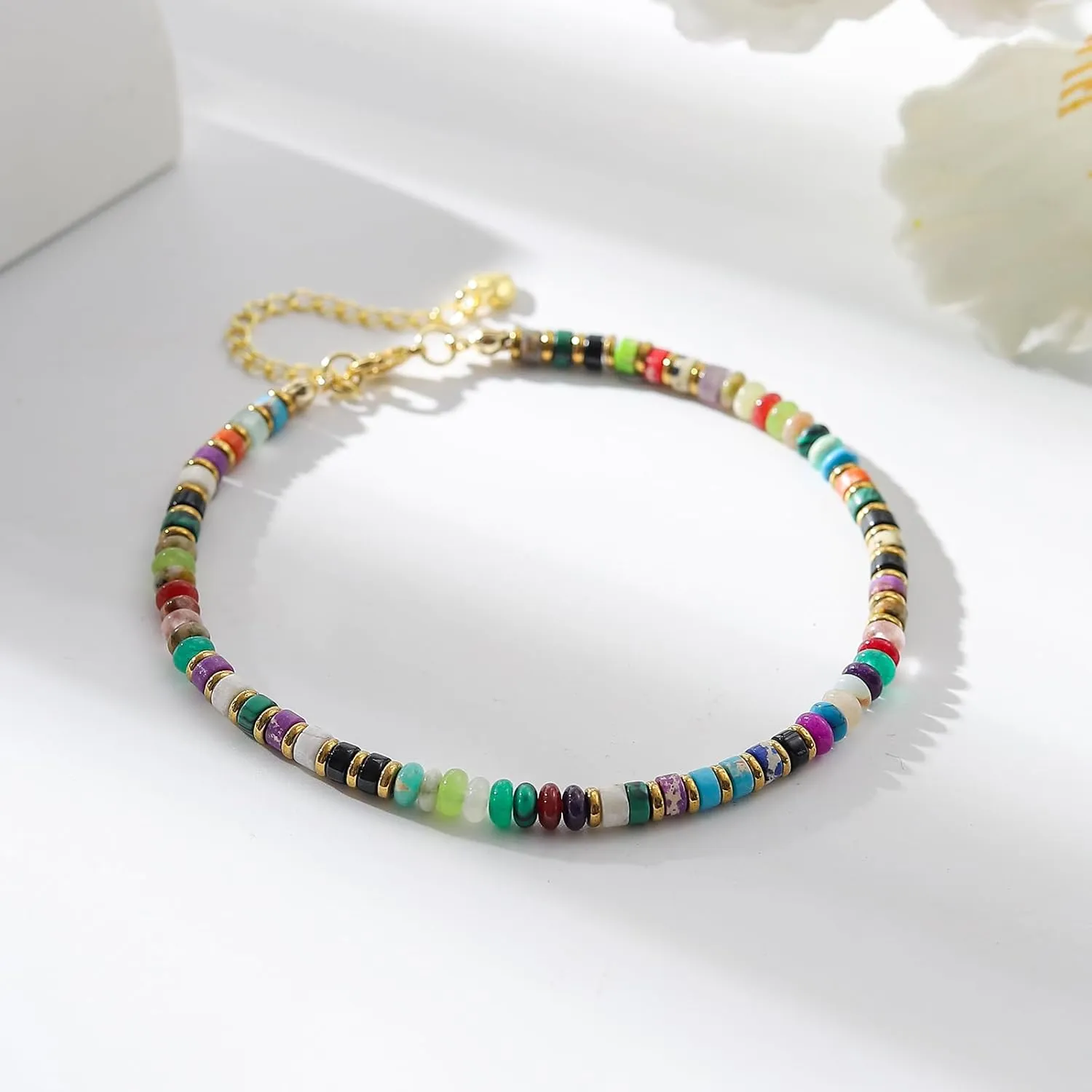 XIJIN Natural Stone Beaded Anklets for Women Handmade Beach Boho Turquoise Beads Ankle Bracelet Jewelry Gift for Her
