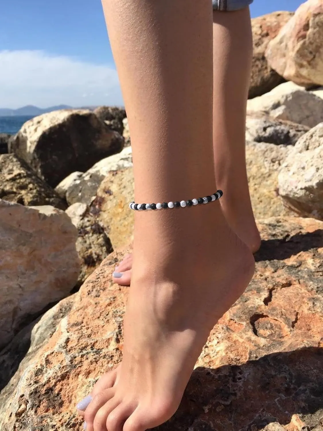 XIJIN Stone Beaded Anklets for Women Handmade Beach Boho Round Bead Ankle Bracelet Jewelry Gift for Her