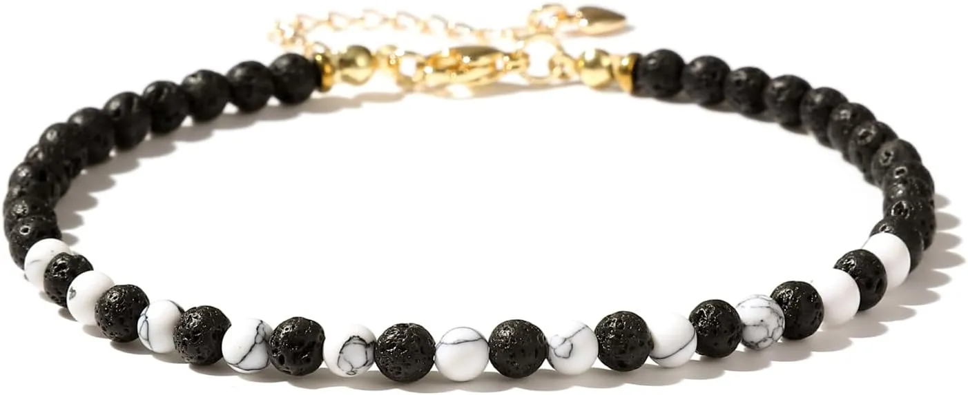 XIJIN Stone Beaded Anklets for Women Handmade Beach Boho Round Bead Ankle Bracelet Jewelry Gift for Her