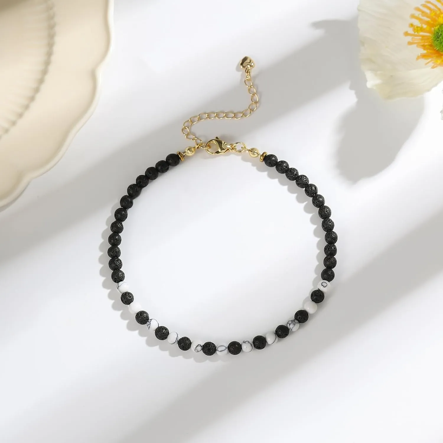 XIJIN Stone Beaded Anklets for Women Handmade Beach Boho Round Bead Ankle Bracelet Jewelry Gift for Her
