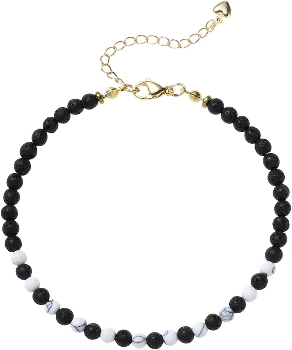 XIJIN Stone Beaded Anklets for Women Handmade Beach Boho Round Bead Ankle Bracelet Jewelry Gift for Her