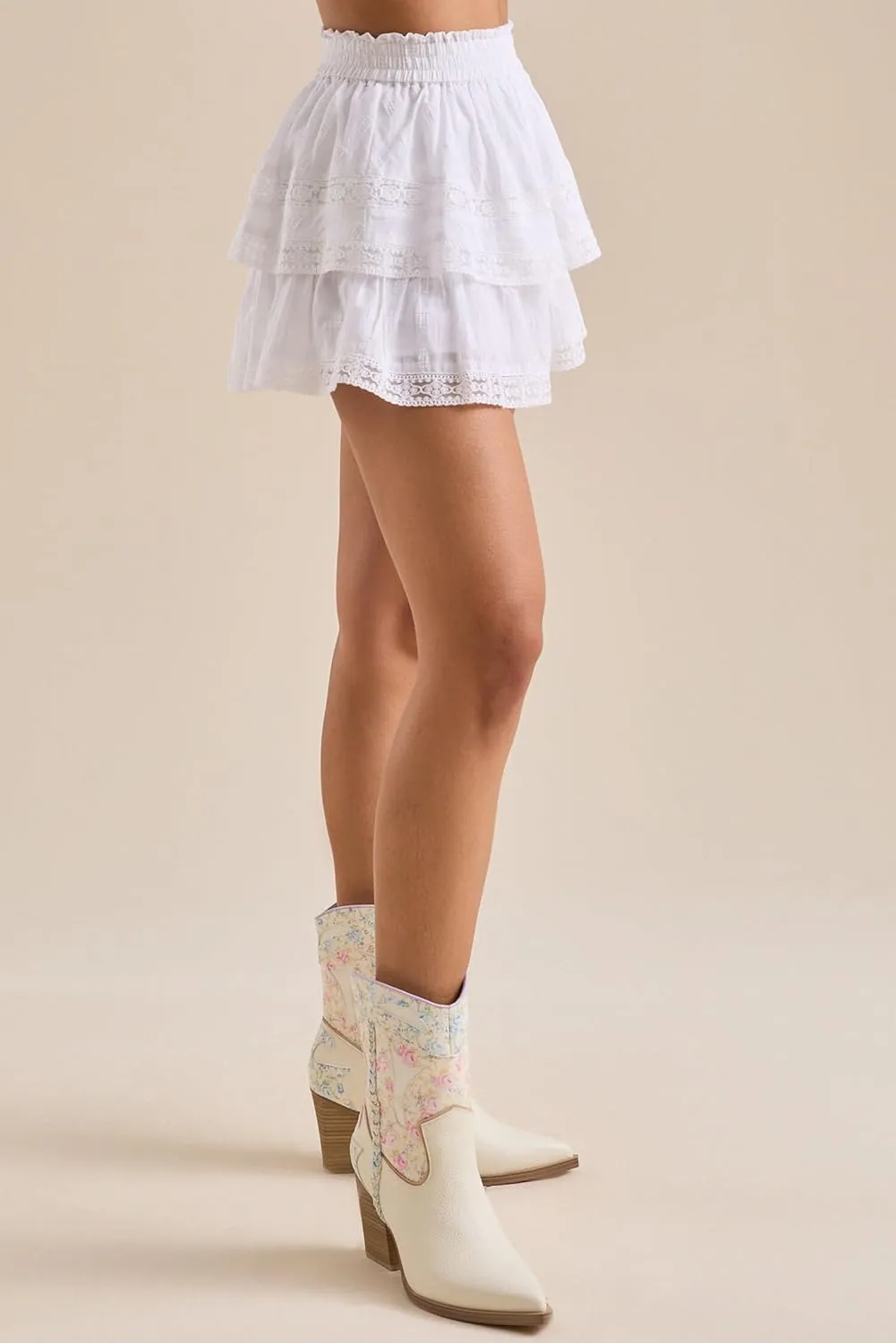 Y2k Women Lace Trim Shorts Tiered Ruffle Flowy Skort High Waisted Layered Fairy Mini Skirt Cute Summer Boho Skirts