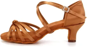 YKXLM Brown Latin Dance Shoes Salsa Tango Ballroom Practice Performance Dance Shoes for Women,Model US-LP1217-ZSZK-5.5CM, 6 US
