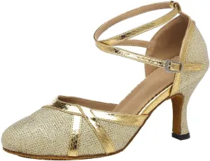 YKXLM Latin Dance Shoes Women Ballroom Performance Salsa Satin Shoes Closed-Toe Modle YCL336
