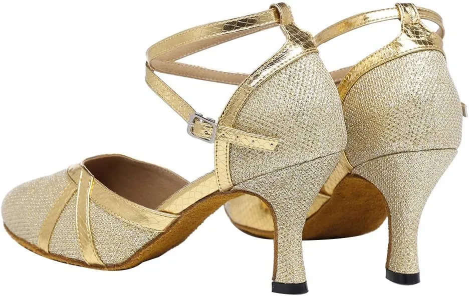 YKXLM Latin Dance Shoes Women Ballroom Performance Salsa Satin Shoes Closed-Toe Modle YCL336