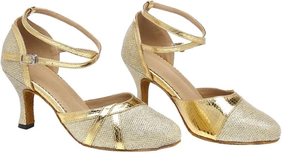 YKXLM Latin Dance Shoes Women Ballroom Performance Salsa Satin Shoes Closed-Toe Modle YCL336