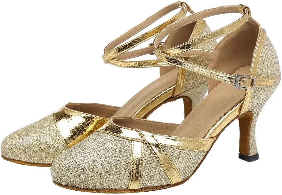 YKXLM Latin Dance Shoes Women Ballroom Performance Salsa Satin Shoes Closed-Toe Modle YCL336