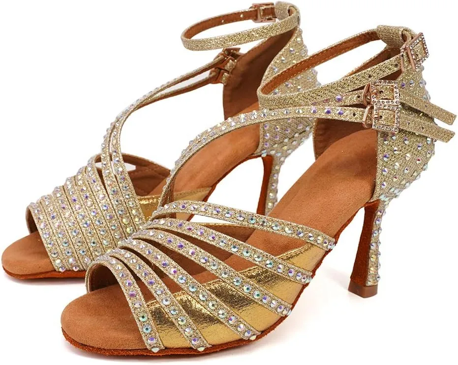 YKXLM Latin Dance Shoes Women Latin Ballroom Dance Shoes Women Performance Social Wedding Dance Shoes,Model AS-7012