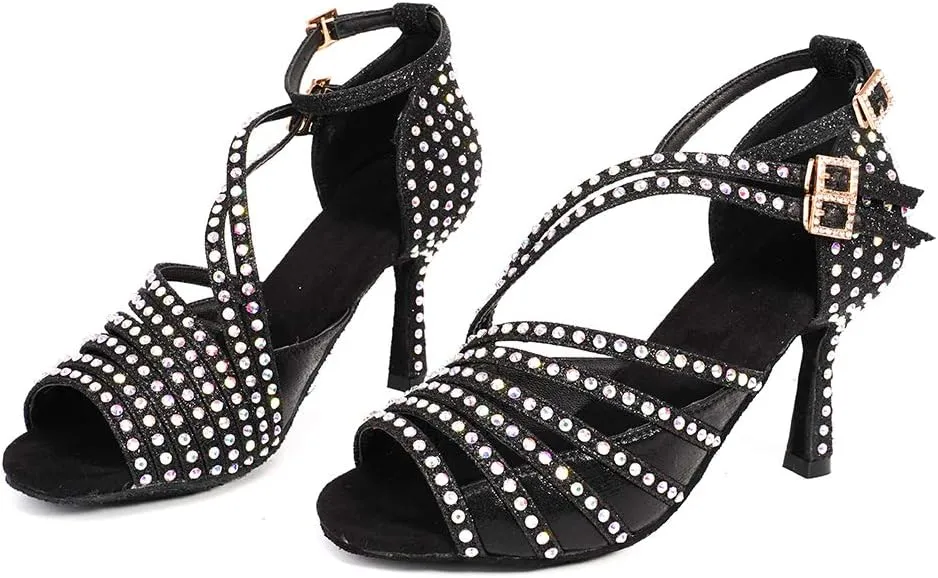 YKXLM Latin Dance Shoes Women Latin Ballroom Dance Shoes Women Performance Social Wedding Dance Shoes,Model AS-7012