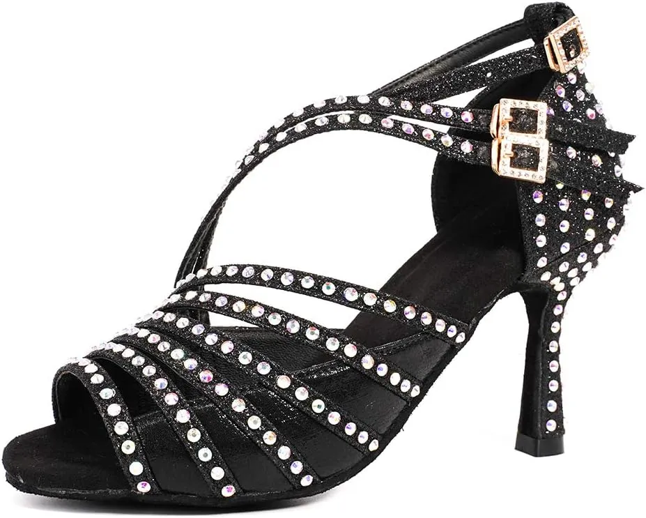YKXLM Latin Dance Shoes Women Latin Ballroom Dance Shoes Women Performance Social Wedding Dance Shoes,Model AS-7012