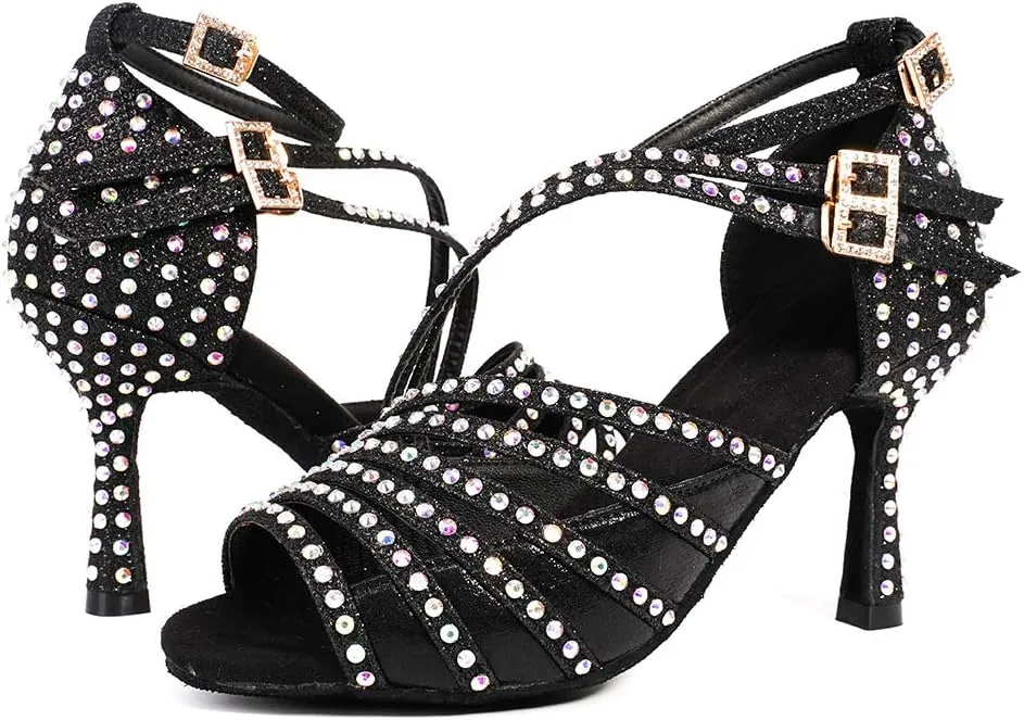 YKXLM Latin Dance Shoes Women Latin Ballroom Dance Shoes Women Performance Social Wedding Dance Shoes,Model AS-7012