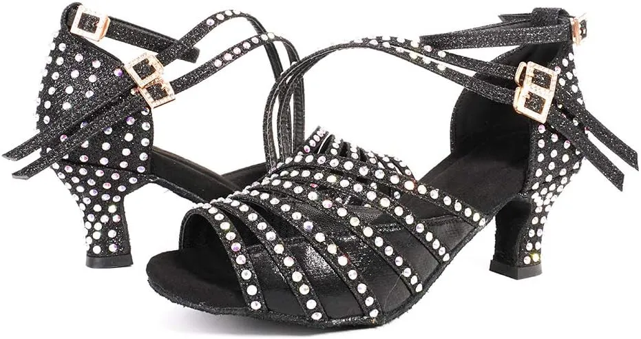 YKXLM Latin Dance Shoes Women Latin Ballroom Dance Shoes Women Performance Social Wedding Dance Shoes,Model AS-7012