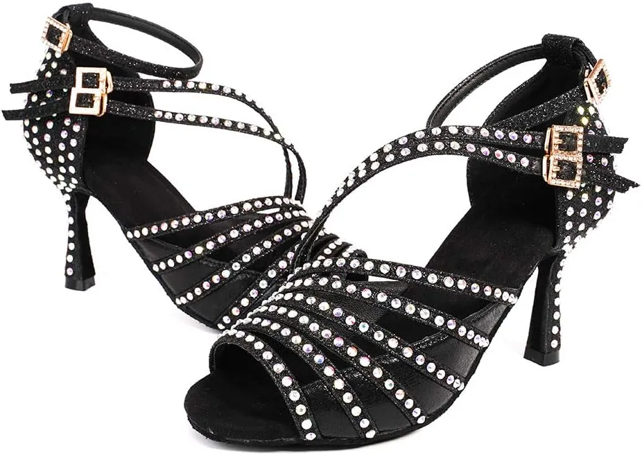 YKXLM Latin Dance Shoes Women Latin Ballroom Dance Shoes Women Performance Social Wedding Dance Shoes,Model AS-7012