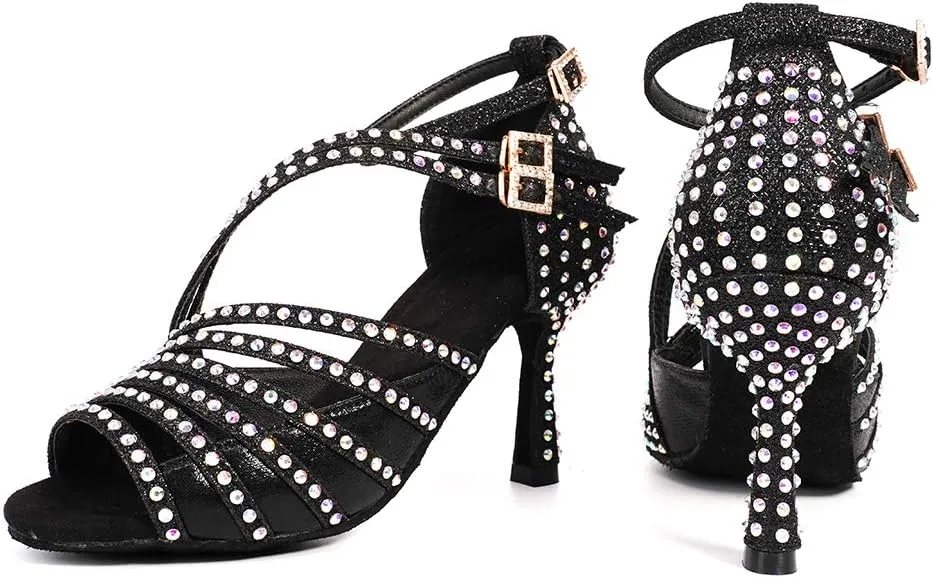 YKXLM Latin Dance Shoes Women Latin Ballroom Dance Shoes Women Performance Social Wedding Dance Shoes,Model AS-7012