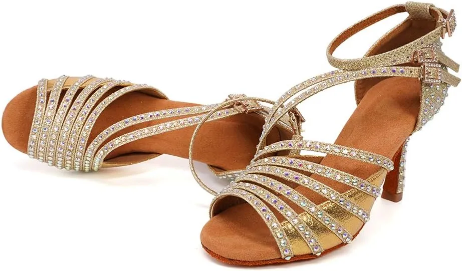 YKXLM Latin Dance Shoes Women Latin Ballroom Dance Shoes Women Performance Social Wedding Dance Shoes,Model AS-7012