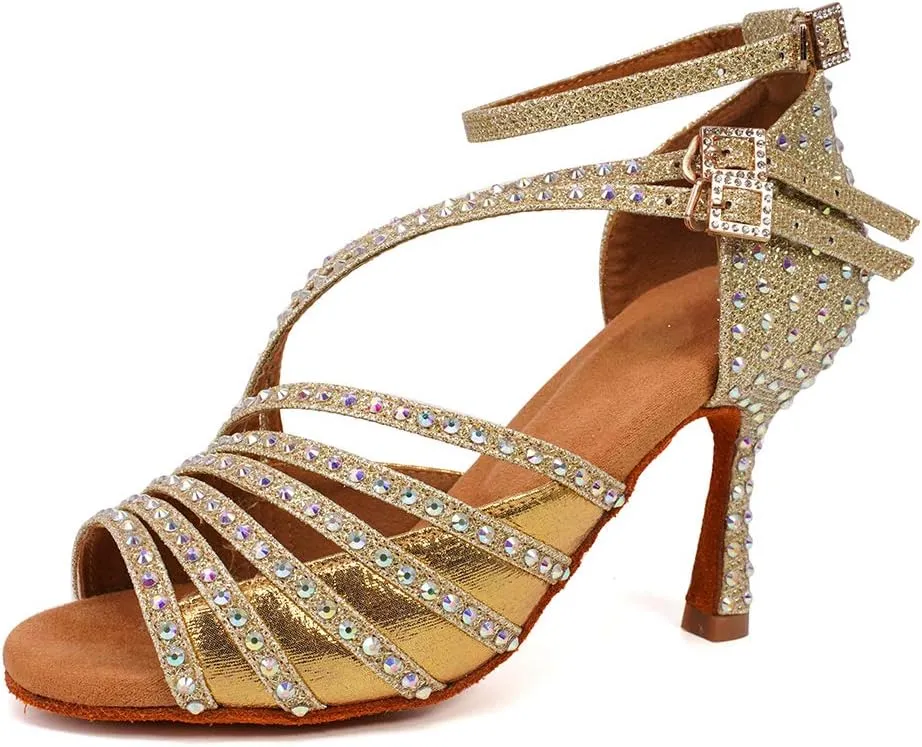 YKXLM Latin Dance Shoes Women Latin Ballroom Dance Shoes Women Performance Social Wedding Dance Shoes,Model AS-7012