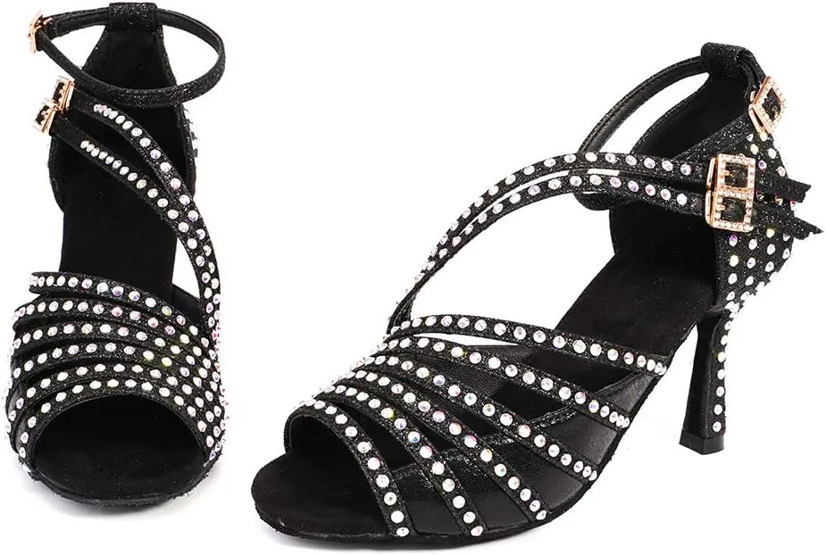 YKXLM Latin Dance Shoes Women Latin Ballroom Dance Shoes Women Performance Social Wedding Dance Shoes,Model AS-7012