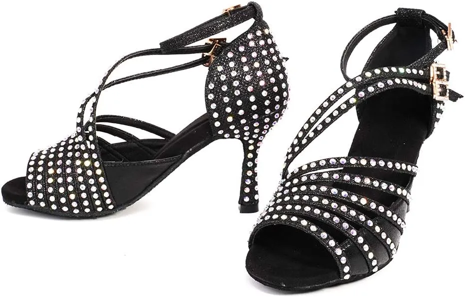 YKXLM Latin Dance Shoes Women Latin Ballroom Dance Shoes Women Performance Social Wedding Dance Shoes,Model AS-7012