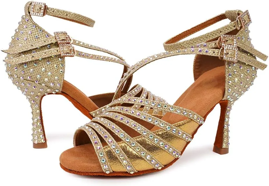 YKXLM Latin Dance Shoes Women Latin Ballroom Dance Shoes Women Performance Social Wedding Dance Shoes,Model AS-7012
