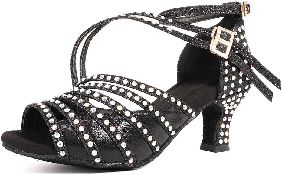 YKXLM Latin Dance Shoes Women Latin Ballroom Dance Shoes Women Performance Social Wedding Dance Shoes,Model AS-7012