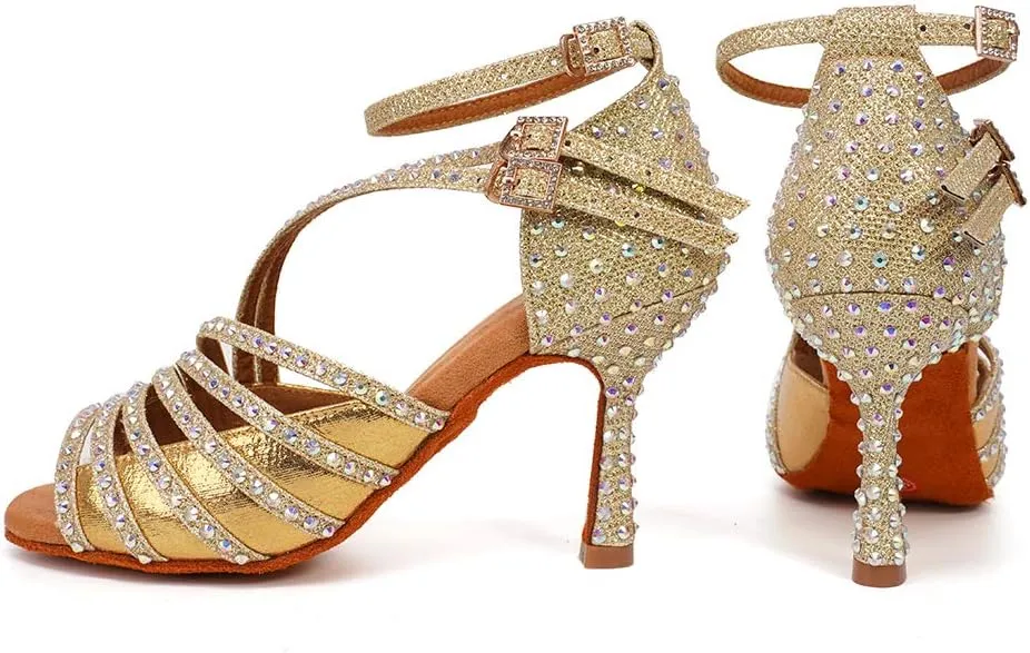YKXLM Latin Dance Shoes Women Latin Ballroom Dance Shoes Women Performance Social Wedding Dance Shoes,Model AS-7012