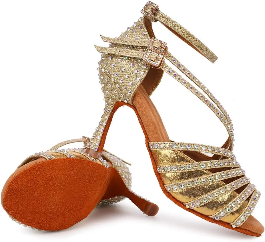 YKXLM Latin Dance Shoes Women Latin Ballroom Dance Shoes Women Performance Social Wedding Dance Shoes,Model AS-7012